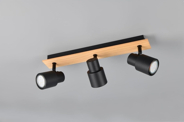 Deckenstrahler PIERRE 3-flammig aus Metall in Schwarz mit Holz, Breite 46cm Bild 4