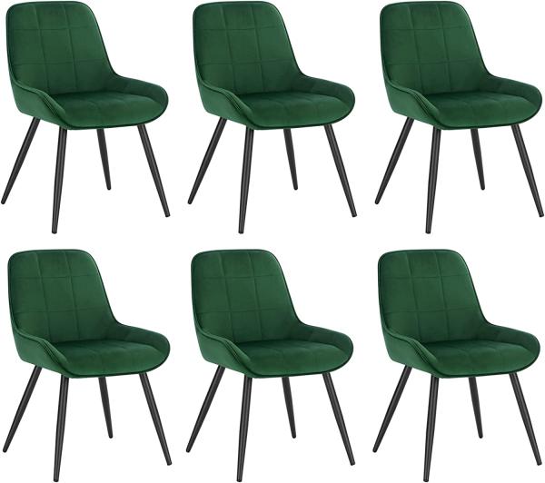 WOLTU Esszimmerstühle 6er Set, Polsterstuhl Samt, Küchenstuhl gepolstert, Akzentstuhl für Wohnzimmer Schlafzimmer Küche, ergonomischer Stuhl mit Rückenlehne, Dunkelgrün, BH331dgn-6