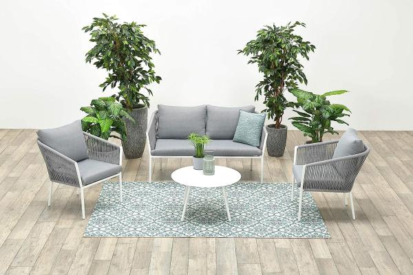 FLEURIE Rope Alu Lounge Set Gartenmöbel Sitzgruppe weiss