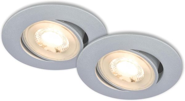 BRILONER - 2er Set LED Einbaustrahler 230V flach, schwenkbar, warmweißes Licht, LED Spot, flach, Deckenspots, Spots 230V, Einbauleuchten, Einbauspots, 68mm Lochmass, 8x3,2 cm, Chrom-matt