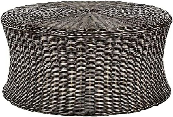 Safavieh Ottoman, Rattan, weißgewaschen Natur, 81 x 81 x 39.87 cm