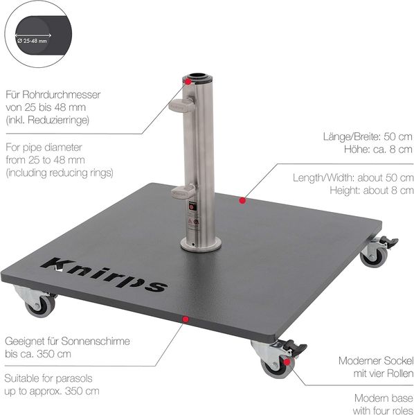 Knirps Metallplattenständer mit Rollen, anthrazit, 50 kg, für Sonnenschirme bis Ø 350 cm Bild 2