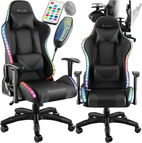 tectake Gaming-Stuhl Gamingstuhl (Set, 1 St), Verstellbare Rückenlehne und Armlehnen für ergonomisches Sitzen
