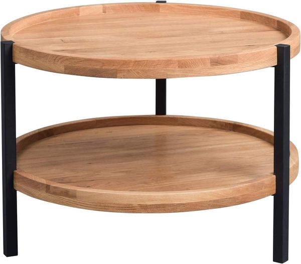 HomeTrends4You Alva 2 Couchtisch, Echtholz Wildeiche furniert, braun, Durchmesser 65cm, Höhe 46cm