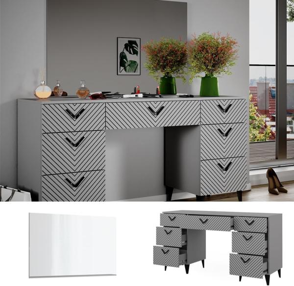Vicco Schminktisch Grau 150 cm mit 7 Schubladen, Anett Bild 2