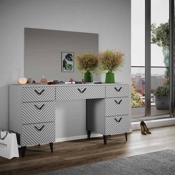 Vicco Schminktisch Grau 150 cm mit 7 Schubladen, Anett Bild 4