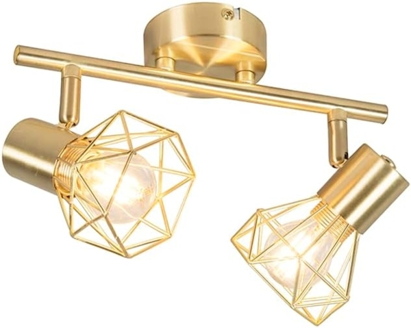 Qazqa LED Aufbaustrahler Mosh, ohne Leuchtmittel, E14, Messing, Modern, Stahl, 2-flammig Bild 1