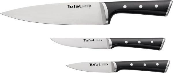 Tefal K2323S Ice Force 3-teiliges Messerse | deutscher Edelstahl | ergonomischer Griff | spülmaschinenfest | Edelstahl/Schwarz, 9x11x20 cm