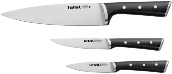 Tefal 'K2323S Ice Force' 3-teiliges Messer-Set, Edelstahl schwarz, 9 cm / 11 cm / 20 cm