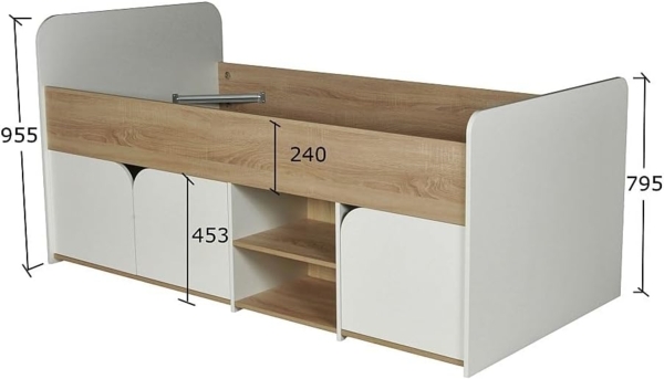 Vente-unique - Bett 90 x 190 cm mit Stauraum - Farbe: Natur und weiß + Lattenrost - LOSTYA Bild 3