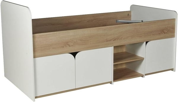 Vente-unique - Bett 90 x 190 cm mit Stauraum - Farbe: Natur und weiß + Lattenrost - LOSTYA Bild 4