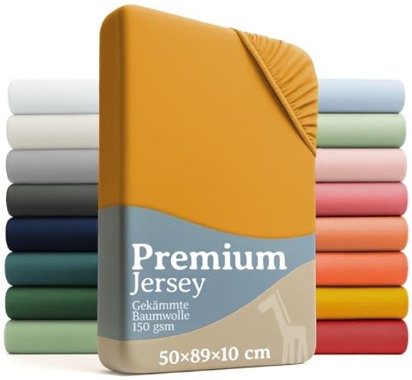 Laleni Premium Spannbettlaken für Beistellbett 50x89 cm - Oeko-Tex Zertifiziert, 100% Baumwolle, atmungsaktives Spannbetttuch Jersey Baby, 150 g/m², Spicy Mustard - Gelb