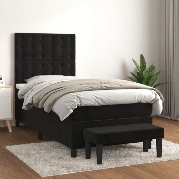 vidaXL Boxspringbett mit Matratze Schwarz 100x200 cm Samt 3138069