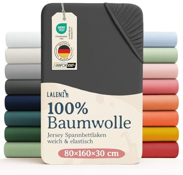 Laleni Jersey Spannbettlaken 80x160 Babybett 2er Set - Oeko-TEX zertifiziertes Hausbett Spannbettlaken - Kinder Hausbett Bezug 100% Baumwolle - Spannbettlaken Hausbett - Baby Bettwäsche I Anthrazit