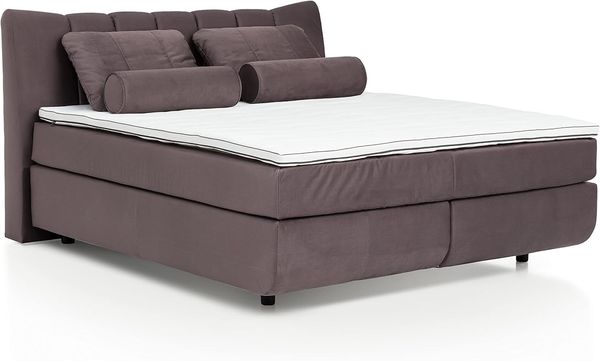 Mivano Free Boxspringbett mit Durchgehender Matratze (H4) und Premium Topper, Velours Cosy Braun, Liegefläche 140x200 cm