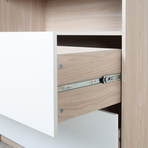 roba® Wickelkommode Cabane mit abnehmbaren Aufsatz - Mitwachsende Babykommode, Offenes Fach + 2 Schubladen mit Vollauszug - Holzgriffe - Weiß/ Eiche Bild 9