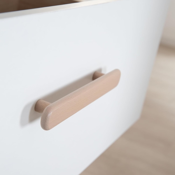 roba® Wickelkommode Cabane mit abnehmbaren Aufsatz - Mitwachsende Babykommode, Offenes Fach + 2 Schubladen mit Vollauszug - Holzgriffe - Weiß/ Eiche Bild 8