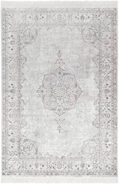 Orientalischer Samt-Teppich Fransen Oriental Vintage Medallion Pastell-Rose - 95x140x0,5cm