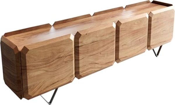 Lowboard Kiano 200 cm Akazie Natur 4 Türen V-Fuß Edelstahl Raumteiler