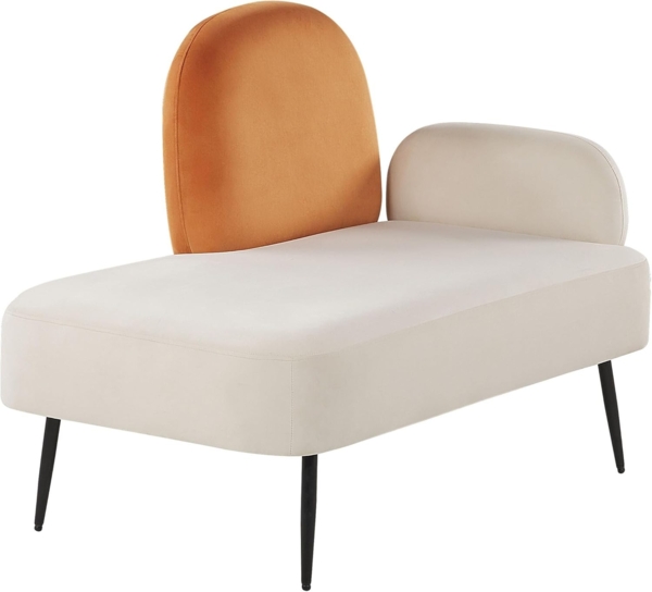 Chaiselongue Samtstoff weiß orange rechtsseitig ARCEY