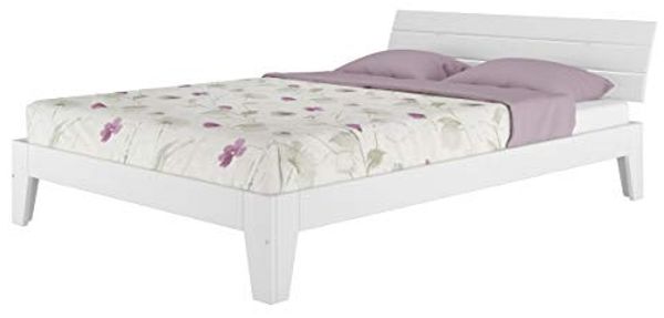 ERST-HOLZ Bett Doppelbett 140x200 Kiefer weiß mit Rollrost, Kieferwaschweiß Bild 5