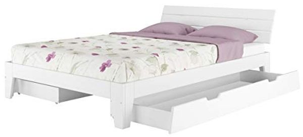 ERST-HOLZ Bett Doppelbett 140x200 Kiefer weiß mit Rollrost, Kieferwaschweiß Bild 7