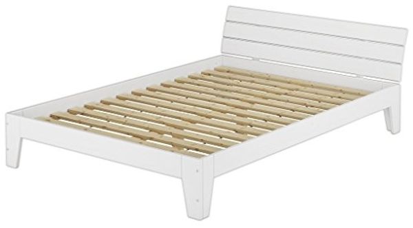 ERST-HOLZ Bett Doppelbett 140x200 Kiefer weiß mit Rollrost, Kieferwaschweiß