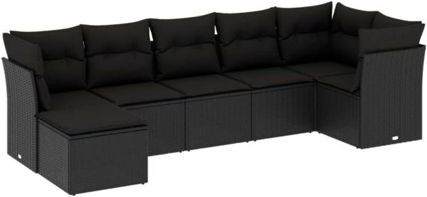 vidaXL 7-tlg. Garten-Sofagarnitur mit Kissen Schwarz Poly Rattan 3249804