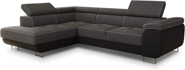 Ecksofa Caris mit Schlaffunktion und einstellbare Kopfstützen, Wohnlandschaft, Couchgarnitur, Bettkasten, Sofagarnitur, Couch, Sofa (Schwarz + Dunkelgrau (Soft 011 + Sawana 05), Ecksofa Links)