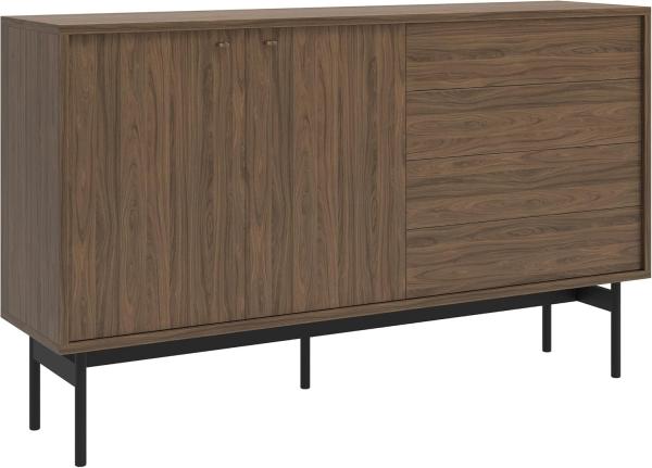 Selsey 'Olar' Sideboard 2-türig mit vier Schubladen, Holzoptik Carini Nussbaum, ca. 93 x 154 x 38 cm