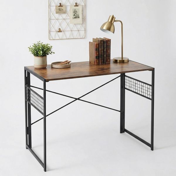 FurnitureR Faltbarer Schreibtisch 100 x 50 x 75 cm – Computertisch mit Metallrahmen & MDF-Holzplatte – Klappbarer Arbeitstisch für Home Office, Gaming & Studium – Industrial Design (Vintage)