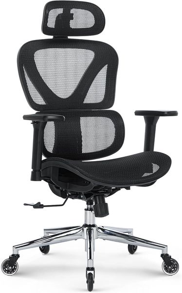 COLAMY Ergonomischer Bürostuhl – Schreibtischstuhl mit Sattel-Sitzpolster für optimale Druckentlastung, atmungsaktiv, 3D-Armlehnen, Kopfstütze, Büro/Homeoffice/Studium, Schwarz
