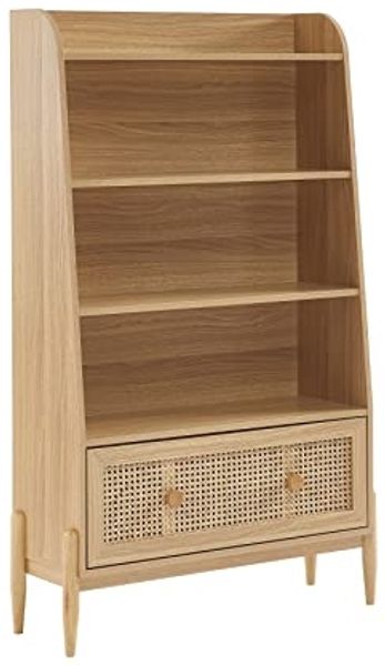 BAÏTA Kinderregal Pablo Eichenoptik und Rattangeflecht, H140cm, Buchenholz
