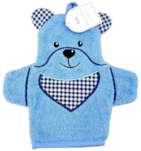 Baby Waschhandschuh Bär » Kinder Waschlappen Frottee » ca. 22x 15 cm reine Baumwolle » Wasch Handschuh - Blau