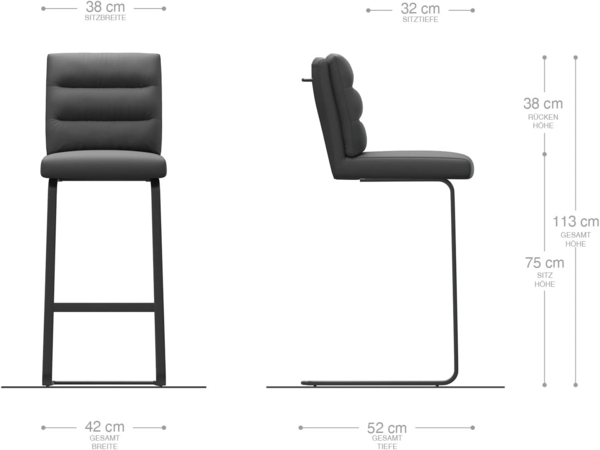 Barstuhl Pela-Flex Echt-Leder Schlamm Freischwinger flach Metall Schwarz Taschenfederkern Bild 3