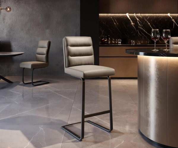 Barstuhl Pela-Flex Echt-Leder Schlamm Freischwinger flach Metall Schwarz Taschenfederkern Bild 2