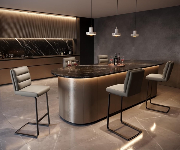 Barstuhl Pela-Flex Echt-Leder Schlamm Freischwinger flach Metall Schwarz Taschenfederkern Bild 6