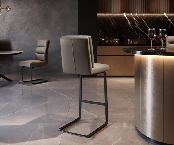 Barstuhl Pela-Flex Echt-Leder Schlamm Freischwinger flach Metall Schwarz Taschenfederkern Bild 5