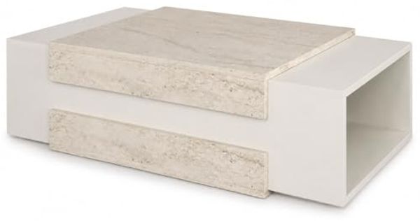 ibonto Couchtisch 110 x 31 x 60,6 cm Beige Grau mit Stauraum (H 60.6 x T 31 x B 110 cm)