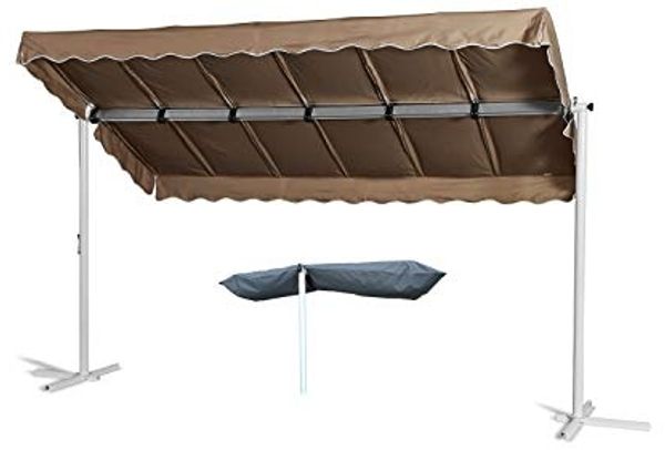 Grasekamp Standmarkise Dubai Taupe 375x225 cm mit Schutzhülle Terrassenüberdachung Raffmarkise Mobile Markise Ziehharmonika