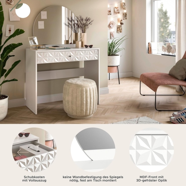 Schminktisch (B/H/T: 90x133x39 cm) in weiß Melamin Bild 7