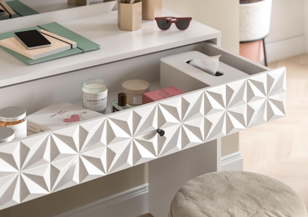 Schminktisch (B/H/T: 90x133x39 cm) in weiß Melamin Bild 6