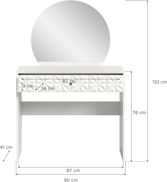 Schminktisch (B/H/T: 90x133x39 cm) in weiß Melamin Bild 4