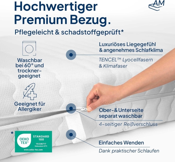 AM Qualitätsmatratzen - Premium Gelschaum-Matratze 100x200 cm H2-1000 Federn - Taschenfederkernmatratze Gelschaum 100x200-6 cm Gelschaum-Auflage - 24cm Höhe - Made in Germany 200x200 cm H3 Bild 6