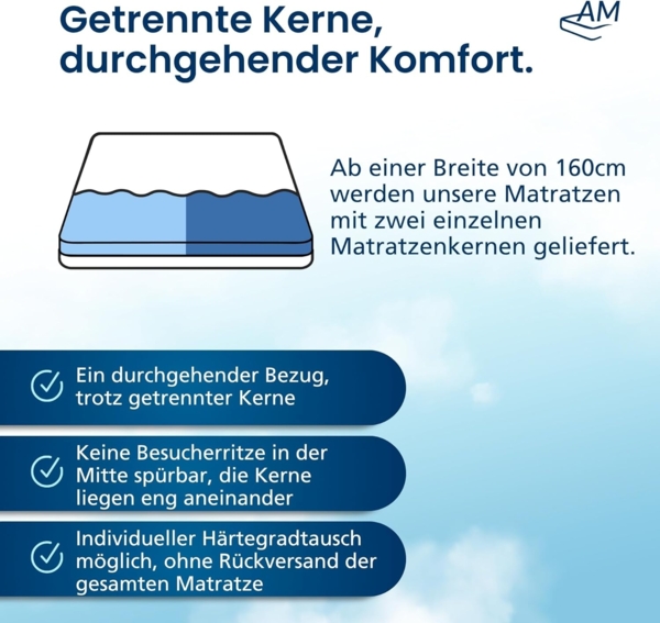 AM Qualitätsmatratzen - Premium Gelschaum-Matratze 100x200 cm H2-1000 Federn - Taschenfederkernmatratze Gelschaum 100x200-6 cm Gelschaum-Auflage - 24cm Höhe - Made in Germany 200x200 cm H3 Bild 4