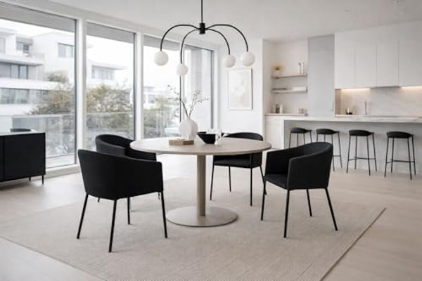 BOURGH Esstisch LYCKE Esszimmertisch Ø110cm - runder Esstisch in beige Marmor Optik, in modernem Design