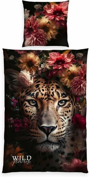 Bettwäsche Wild Flowers Leopard Animalprint 100% Baumwolle 135x200
