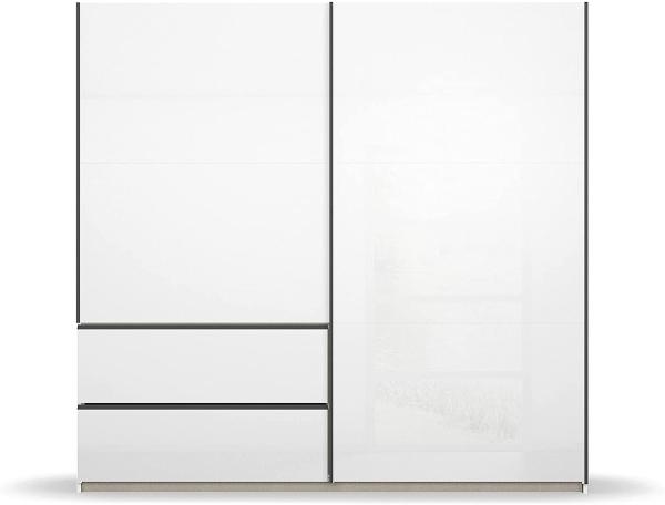 Rauch Möbel Sevilla Schrank Kleiderschrank Schwebetürenschrank, Weiß / Hochglanz Weiß, Griffleisten graumetallic, 2-türig, inkl. 2 Kleiderstangen, 2 Einlegeböden BxHxT 218x210x59 cm