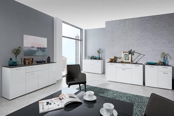 Kommode 'MAGIC', weiß, Hochglanz, Beton dunkel, 160 cm Bild 2