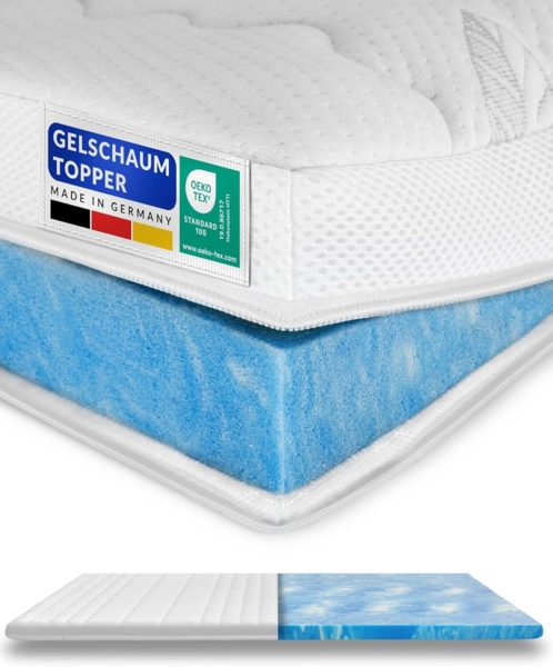 Premium Gelschaum-Topper 105x190 cm mit RG 50 - Hochwertiger Tencel-Bezug - Antirutschfunktion - Umlaufendes Klimaband - Qualität Made in Germany - Gel-Topper 105x190